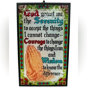 Vintage Stained Glass Style Serenity Prayer Window Light Catcher 6.25"x 10" EUC